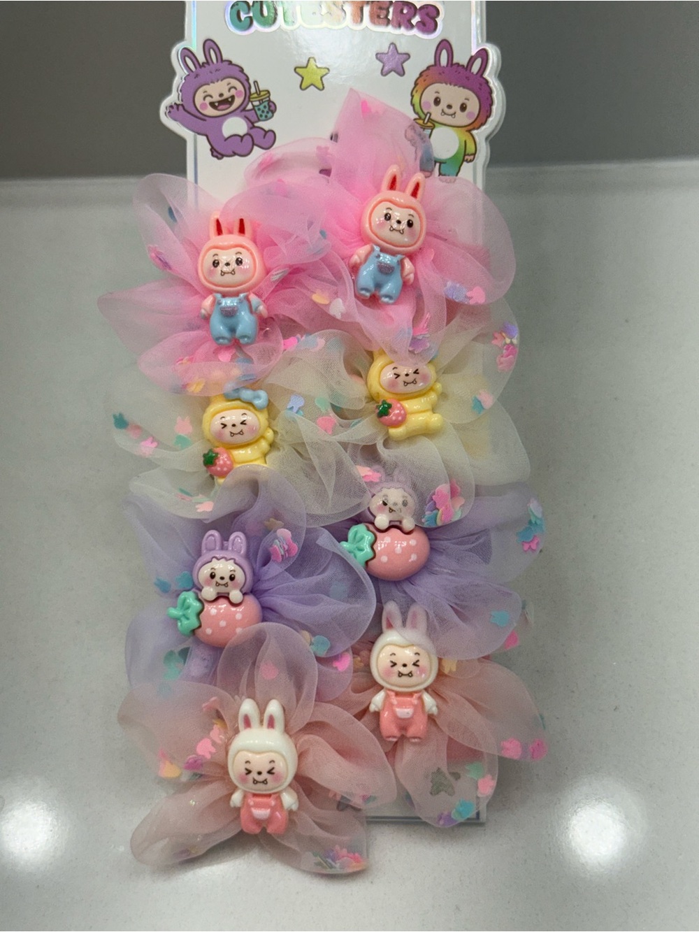 Kids Pink Purple Tulle Hair Bands  -Bunny and Bear Characters NWT